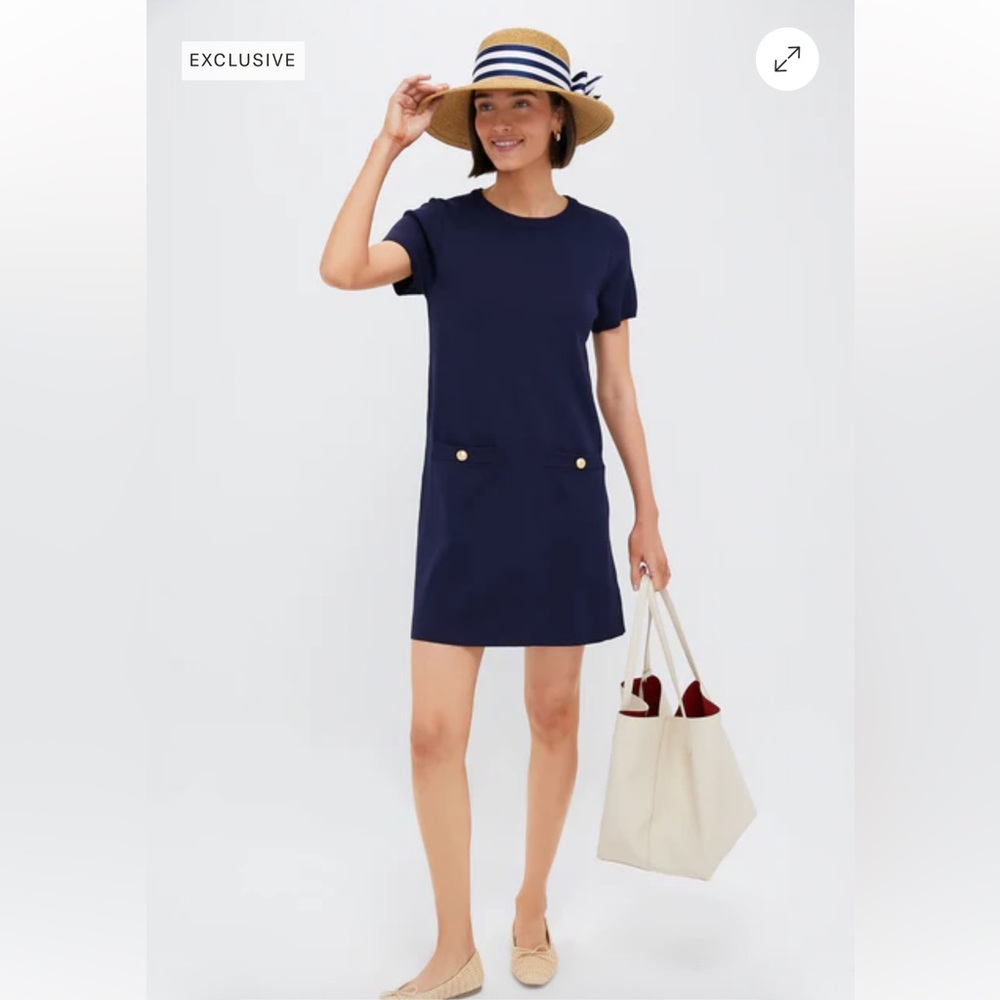 Tuckernuck: Striped Ribbon Wide-Brim Straw Sun Hat - Navy & White - Picture 4 of 6